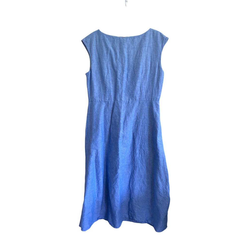 Uniqlo Linen Blend Blue Cap Sleeve A-Line Midi Dress Size Medium